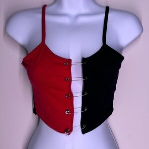 Two-Tone Safety Pin Crop Top
